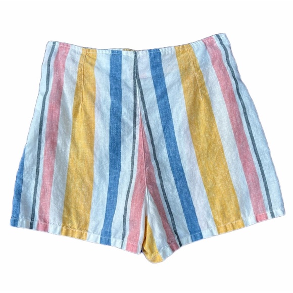 💖 C&C california Shorts | 100% Linen | Pastel Stripes | Tie at Waist | Size 4 - Picture 2 of 8